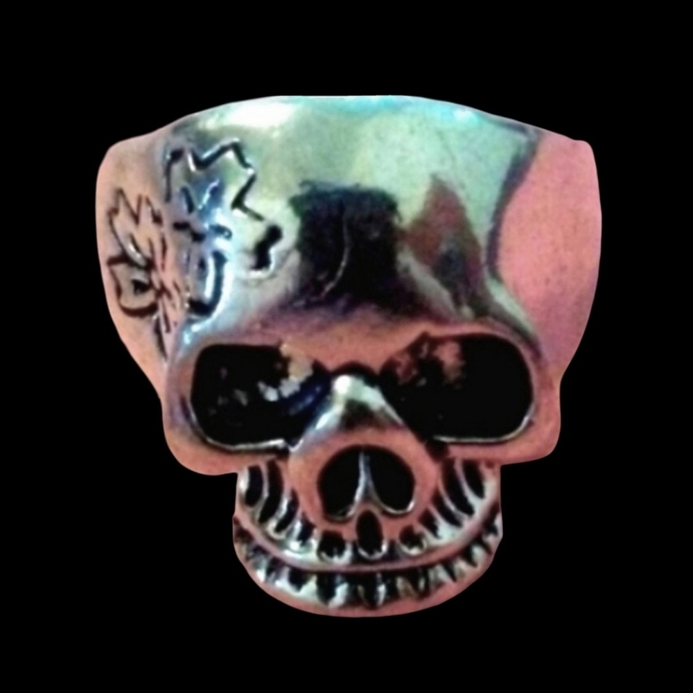 Silver Heavy Metal Flower Skull Ring Unisex Mens Gothic Biker Goth Jewelry Sz 10